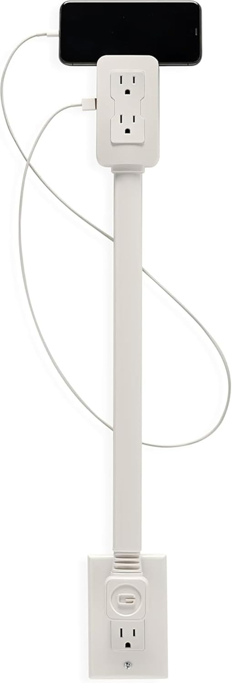 Versatile Socket Extension with USB-A, USB-C, and Dual AC Outlets - Adjustable 22" to 34" with 180° Rotation for Easy Access Behind Sofas