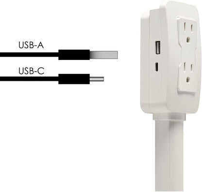Versatile Socket Extension with USB-A, USB-C, and Dual AC Outlets - Adjustable 22" to 34" with 180° Rotation for Easy Access Behind Sofas